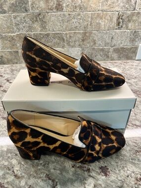 Alex Marie Leopard Print Mid Heel Loafers - Brown & Black